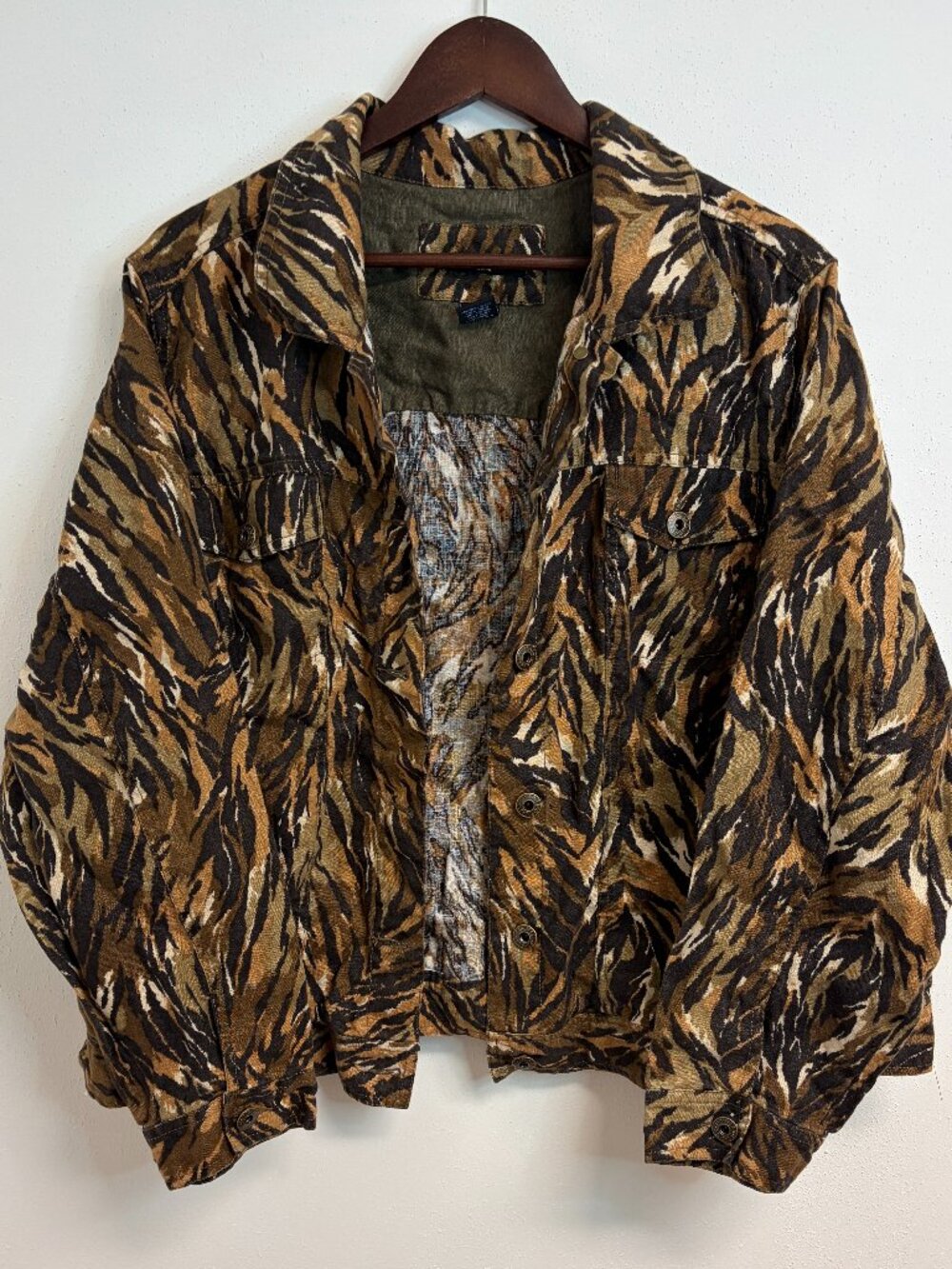 Tiger Print Jacket Women's 3X Button Up Vintage 90s St. Tropez Animal 100% Linen